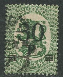 Finland - Scott 123 - Arms of Republic Overprint -1921- Used - Single 30p Stamp