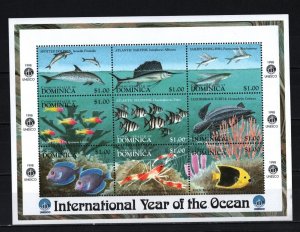 DOMINICA 1998 FISH & MARINE LIFE SHEET OF 9 STAMPS MNH