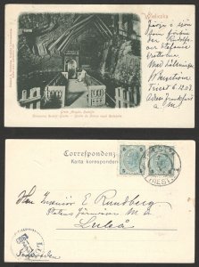 AUSTRIA, ITALY TO SWEDEN - POSTCARD WIELICZKA, POLAND - TRIESTE TO LULEA - 1903.