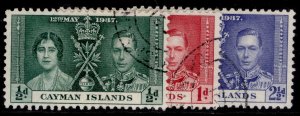 CAYMAN ISLANDS GVI SG112-114, 1937 CORONATION set, FINE USED.