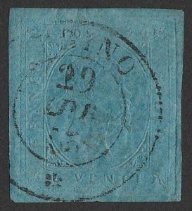 ITALY - SARDINIA 1853 King Embossed 20c blue on coloured paper. Sass 5 cat €400.