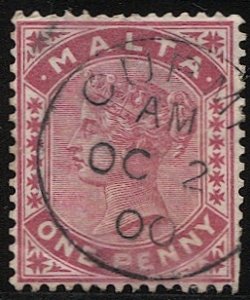 MALTA 1885  1d  QV Used, Sc 9a,  VF, Scarce SOTN  CURMI / AM postmark/ cancel