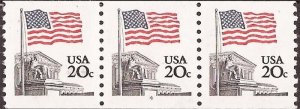 US Stamp 1981 20c Flag Over Supreme Court 3 Stamp Plate Strip, Plate #4 #1895