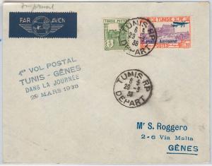 46727 - TUNISIA -  1st FLIGHT COVER - Tunis / Genova - Lon # 3773 1938