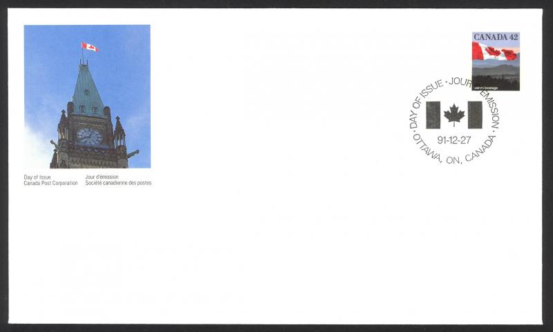 Canada Sc# 1356 FDC single 1991 12.27 Flag Over Canada