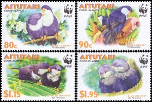 Aitutaki 2002 Sc 533-536 Bird Blue Lorikeet WWF CV $5.75