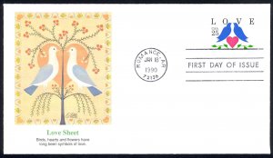 USA Sc# 2440 (Fleetwood) FDC (Romance, AR) 1990 1.18 LOVE