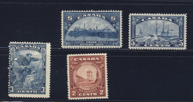 4x Canada Stamps #202-5c 204-5c 205-3c 208-2c Guide Value = $59.00