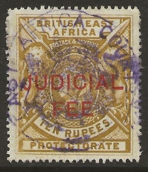 British East Africa | BEA | KUT 1897 QV Judicial Fee Revenue 10R F/VF Used-