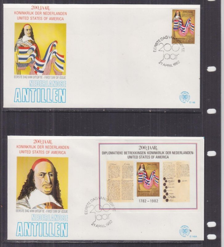 NETHERLANDS ANTILLES, 1982 US Diplomatic Relations 75c. & Souvenir Sheet, fdc's 