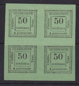 Guadeloupe, Scott J12 (Yvert TT12), MHR block (crease and small thin in margin)