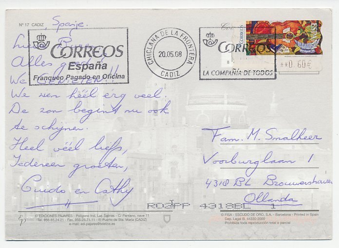 Postcard / ATM stamp Spain 2008 Fruit - Guitar - Book - L.E. Melendez