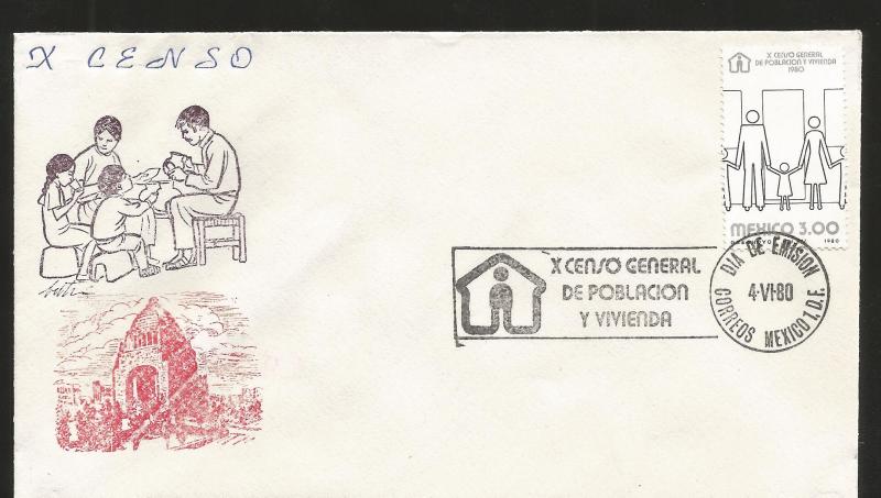 J) 1980 MEXICO, X GENERAL CENSUS OF POPULATION AND HOUSING, SET OF 5 FDC