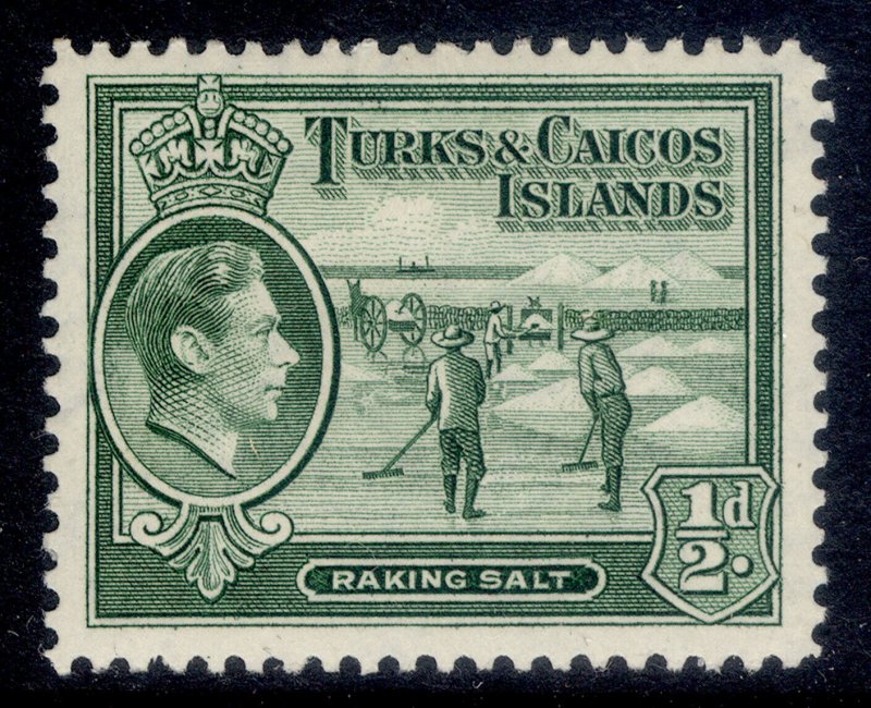 TURKS & CAICOS ISLANDS GVI SG195a, ½d deep green, M MINT.