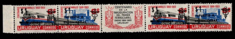 Uruguay Scott Q102-Q103a MNH** Parce Post surcharged overprint strip