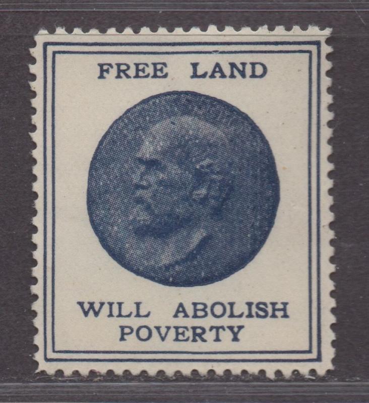 **US Cinderella, RARE 1800's Free Land Will Abolish Poverty Poster Stamp, NG