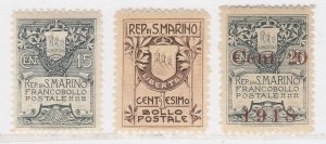 1918 San Marino 1907 1910 3 Values MH* Sass. 48, 49, 53 hp €80 A30P6F40907-