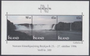 ICELAND # 839a-c MNH SOUVENIR SHEET of 3 - WATERFALLS