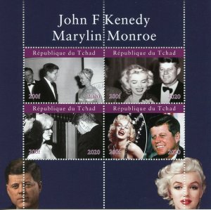 Chad JFK Stamps 2020 CTO John F Kennedy Marilyn Monroe Famous People 4v M/S 