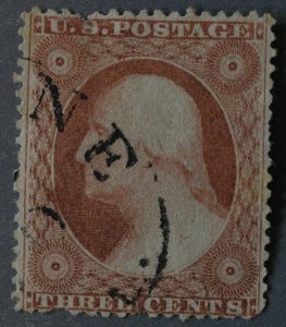 United States #26 Used VF Light Circle Place Cancel Good Color Hinge Remnant