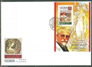 SOLOMON ISLANDS 75th MEMORIAL OF ALPHONSE MUCHA  S/S FIRST DAY COVER