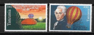 1994 Tanzania 1081-2 First US Gas Balloon Flight Bicentennial MNH