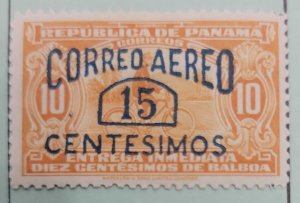 P) 1929 PANAMA, AIRMAIL, OVERPRINTED CORREO AEREO, SURCHARGED WITH NEW VALUE 15