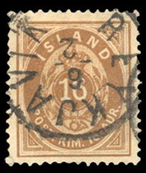 Iceland #12 Cat$65, 1876 16a brown, used