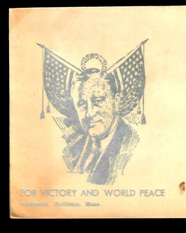 PH25b Cover Carpenter Cachet FOR VICTORY & WORLD PEACE Roosevelt, NY 1/27/1945