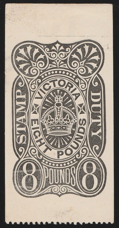 VICTORIA : 1884 Stamp Duty £8 black Postal Fiscal PROOF. 