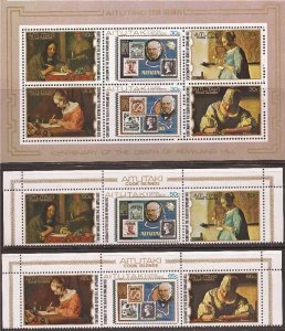 Aitutaki - 1979 Rowland Hill - Set of 2 3 Stamp Strips + S/S - 1M-004 