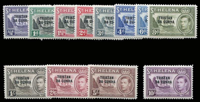 Tristan da Cunha #1-12 Cat$122.50, 1952 George VI, complete set, never hinged