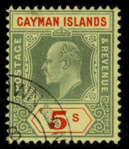 CAYMAN ISLANDS EDVII SG32, 5s green & red/yellow, FINE USED. Cat £75.