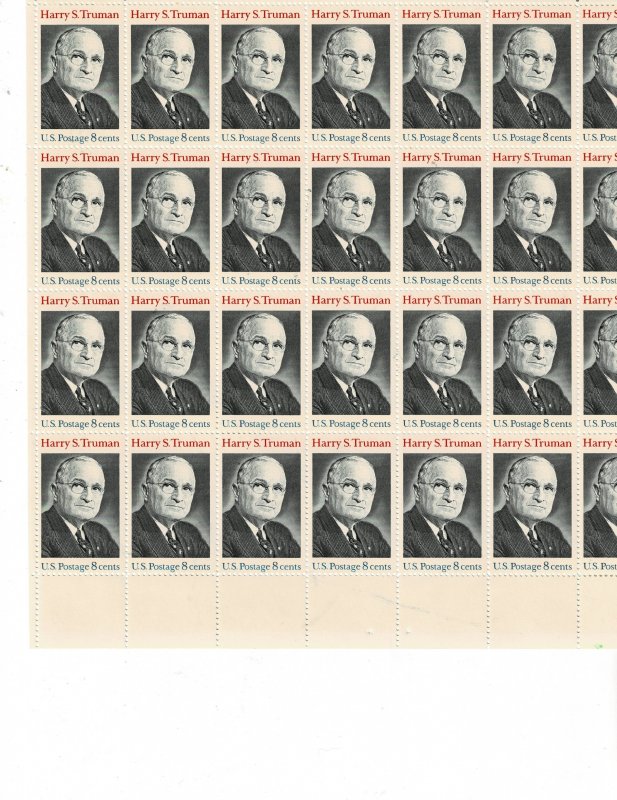 Harry S. Truman President 8c US Postage Sheet #1499 VF MNH