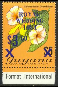 GUYANA 1981 $3.50 on $5.00 BLUE SURCHARGE Royal Wedding Sc 334a MNH