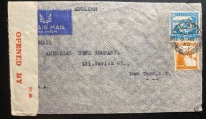 1942 Tel Aviv Palestine Airmail Censored Cover To New Company New York USA