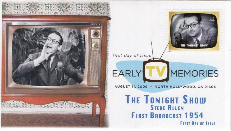 AO-4414r-1, 2009, Early TV Memories, FDC, Add-on Cachet, Digital Color Postmark,