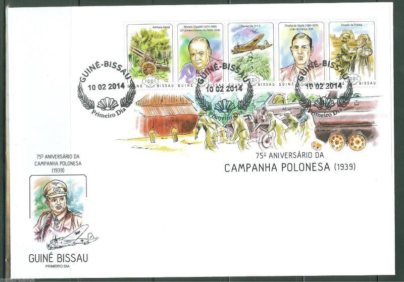 GUINEA BISSAU  2014 75th ANN OF THE INVASION OF POLAND START OF WW II SHEET FDC 