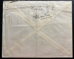 1940s Malta Rare Airmail OAS Cover To Yorkshire England Both Patriotic Labels