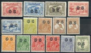 AUSTRALIA OFFICIALS COMPLETE SCOTT#O1/2 USED, O3/14, CO1 MINT LIGHT HINGED 