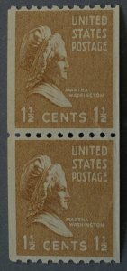 United States #849 1 1/2 Cent Martha Washington Coil Pair MNH