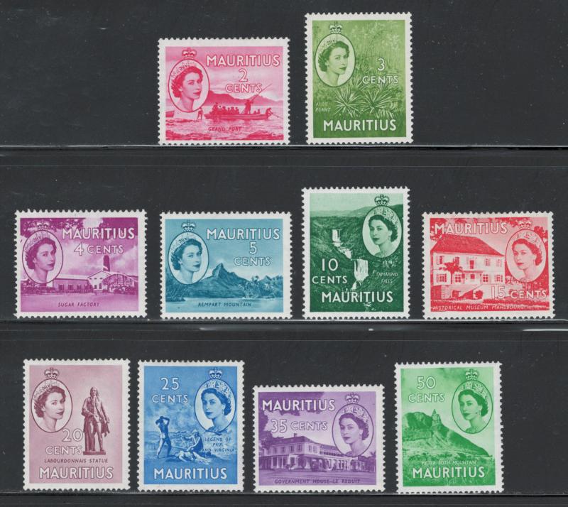 Mauritius 1953 Churchill QE II Pictorials Scott # 251 - 260 MH