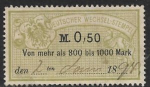 GERMANY 1886 0,50m Bill of Exchange Revenue Erler No. AJ103A VFU