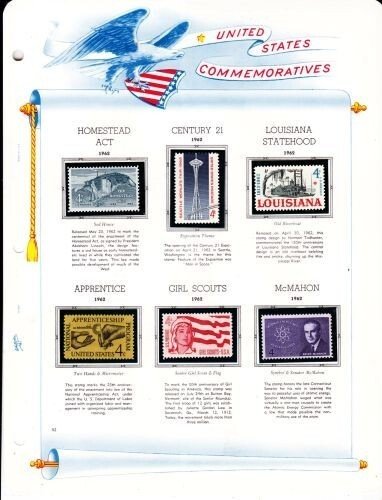 U S 1962 Mint NH Commemorative Set On White Ace Album Pages - 3 Scans-