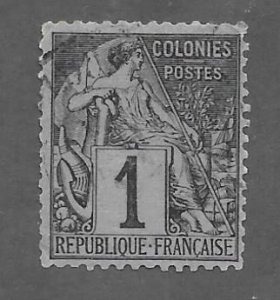 French Colonies Scott 46 Used 1c  Commerce stamp   2018 CV $4.75