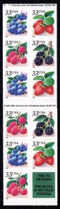 United States 1999 Berries Mint MNH Booklet Pane (Under FV $4.95) SC 3301a-c