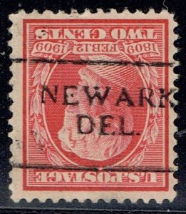 1909 2c LINCOLN w/inverted precancel f/NEWARK DE (367-701) scarce!