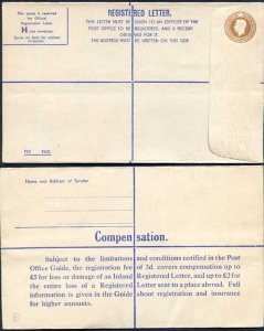 RP58 KGVI 5 1/2d Registered Envelope Size H Serif IMPRINT B E and W Mint