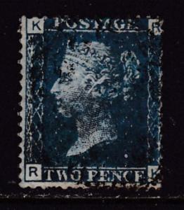 Great Britain 1858 2d blue Plate-8 2 Margin Stamp FINE