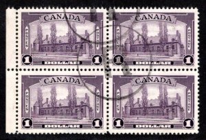 245 Scott - $1 dull violet, VF, used block of 4, Chateau de Ramezay, R SOTN